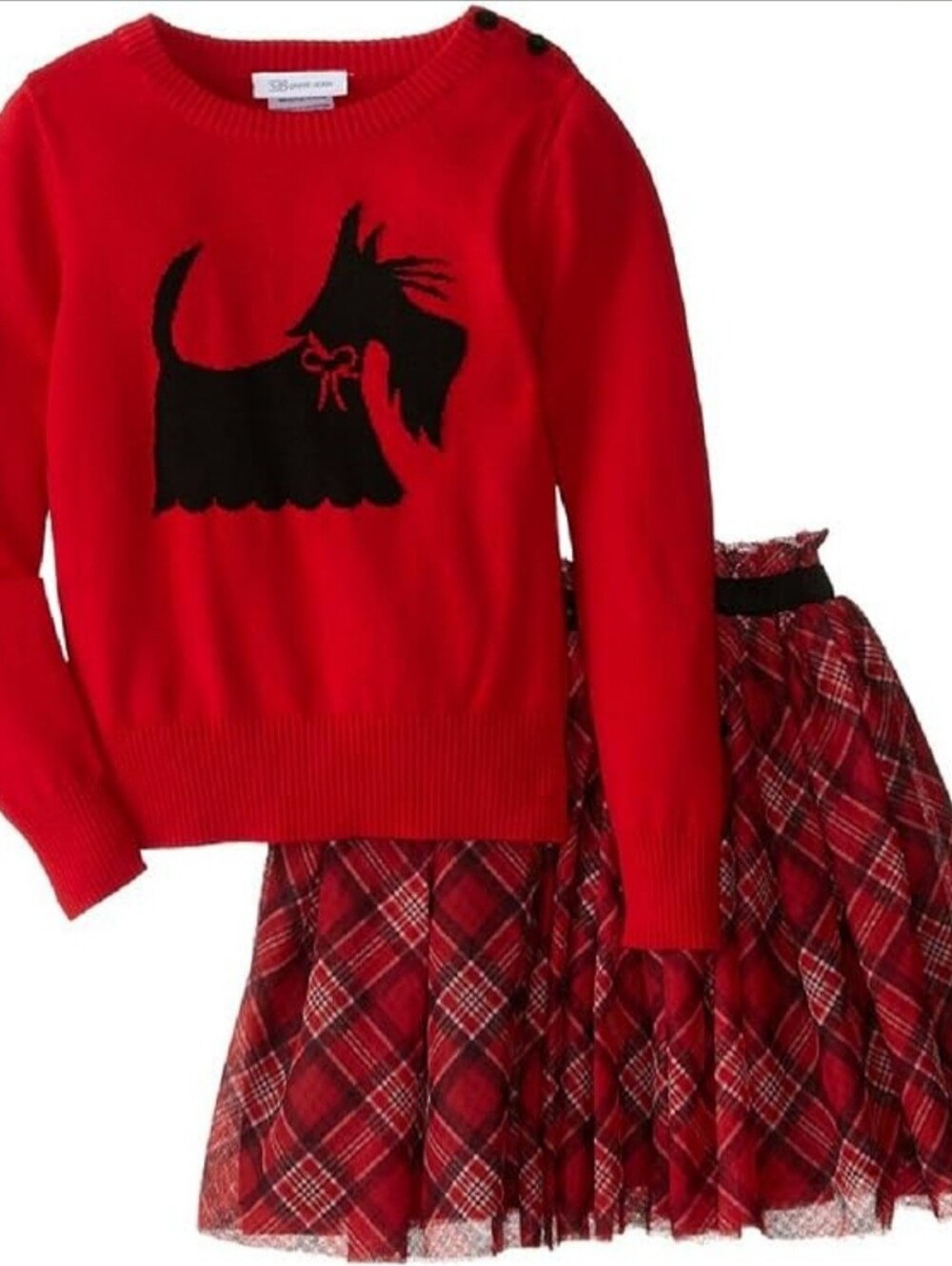 Bonnie Jean Girls' Scottie Instarsia Sweater Skirt Set